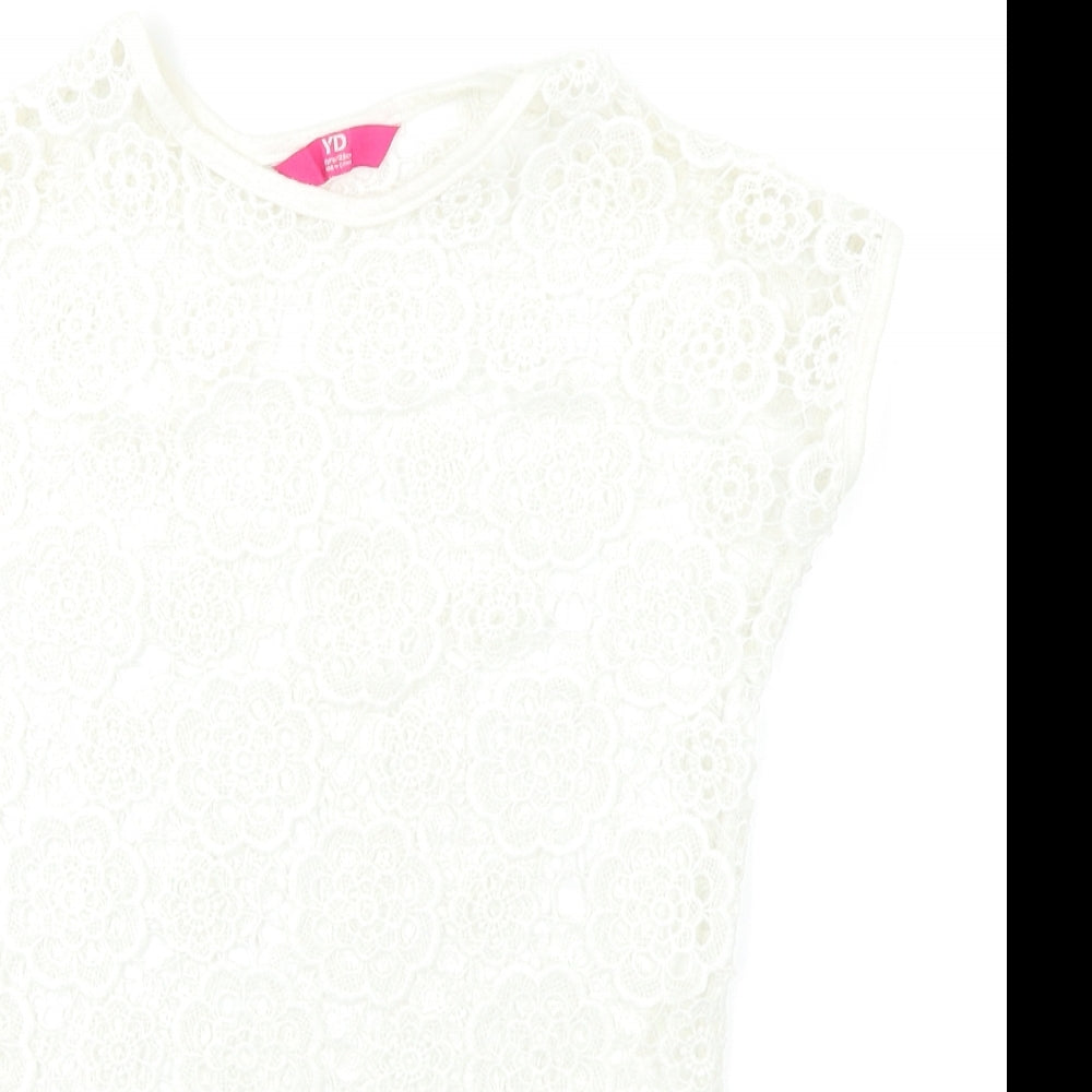 YD Girls White Floral  Basic Tank Size 7-8 Years  - Open Lace