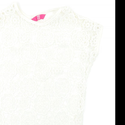 YD Girls White Floral  Basic Tank Size 7-8 Years  - Open Lace