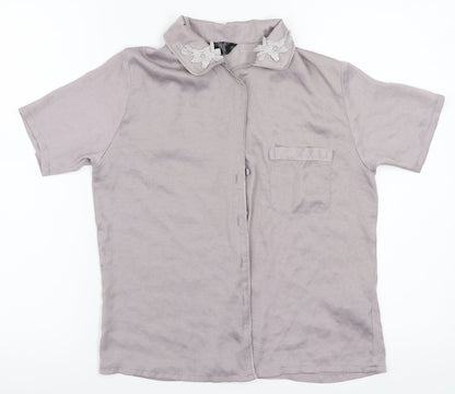 Womens UK Size 4 Secret Possessions Grey Basic Button-Up