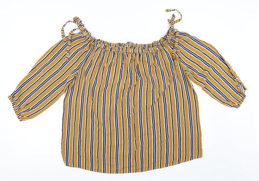 Matalan Womens Yellow Striped  Basic Blouse Size 14