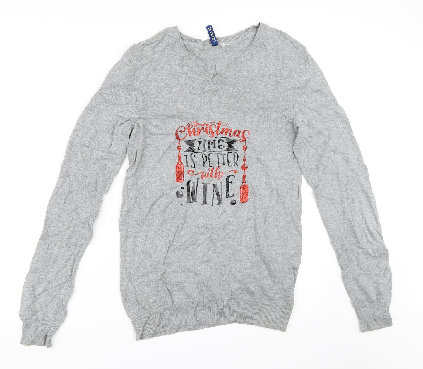 H&M Womens Grey   Pullover Jumper Size S  - christmas wine