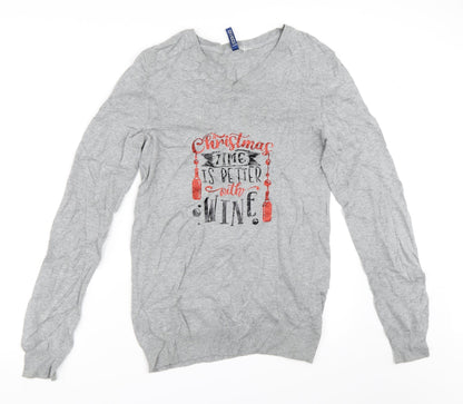 H&M Womens Grey   Pullover Jumper Size S  - christmas wine