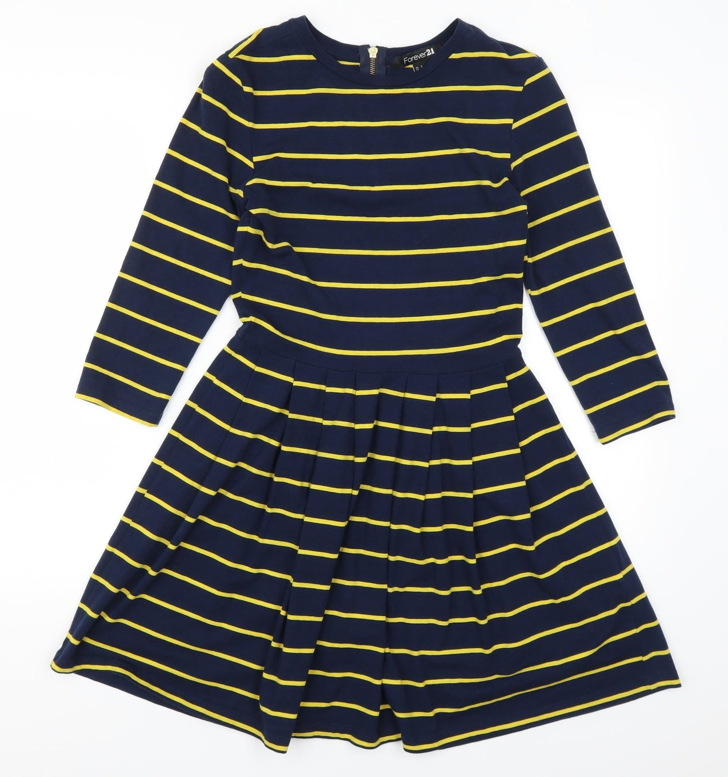FOREVER 21 Womens Blue Striped  Skater Dress  Size S  - Yellow Stripes