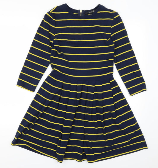 FOREVER 21 Womens Blue Striped  Skater Dress  Size S  - Yellow Stripes