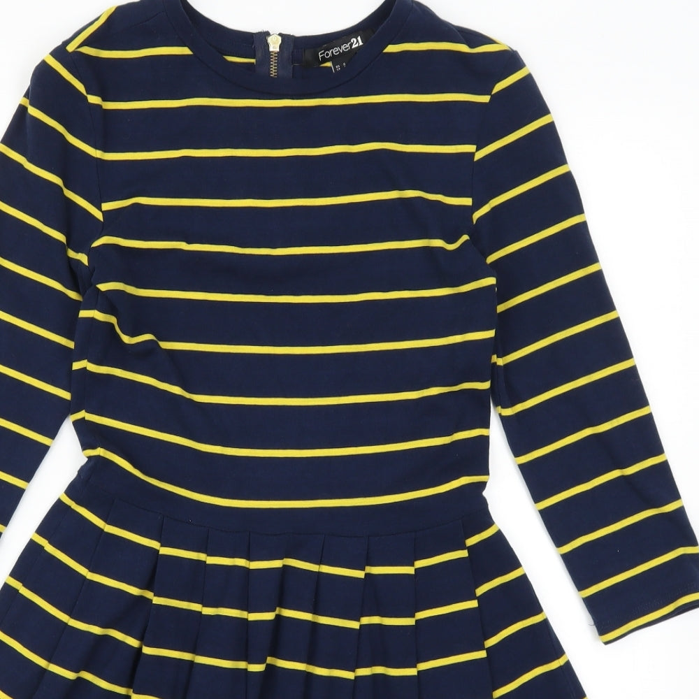 FOREVER 21 Womens Blue Striped  Skater Dress  Size S  - Yellow Stripes