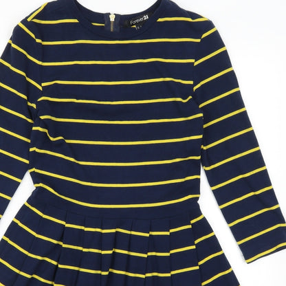 FOREVER 21 Womens Blue Striped  Skater Dress  Size S  - Yellow Stripes