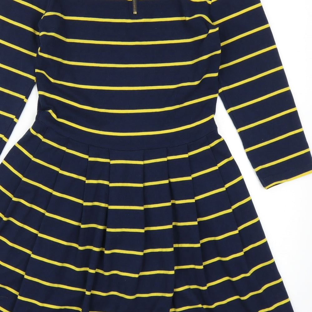 FOREVER 21 Womens Blue Striped  Skater Dress  Size S  - Yellow Stripes