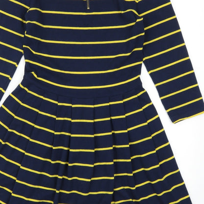FOREVER 21 Womens Blue Striped  Skater Dress  Size S  - Yellow Stripes