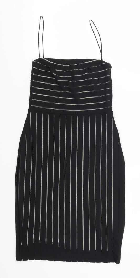 Pretty Little Thing Womens Black Striped  Mini  Size 8