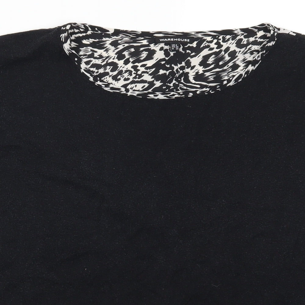 Womens UK Size 8 Warehouse Black Basic T-Shirt