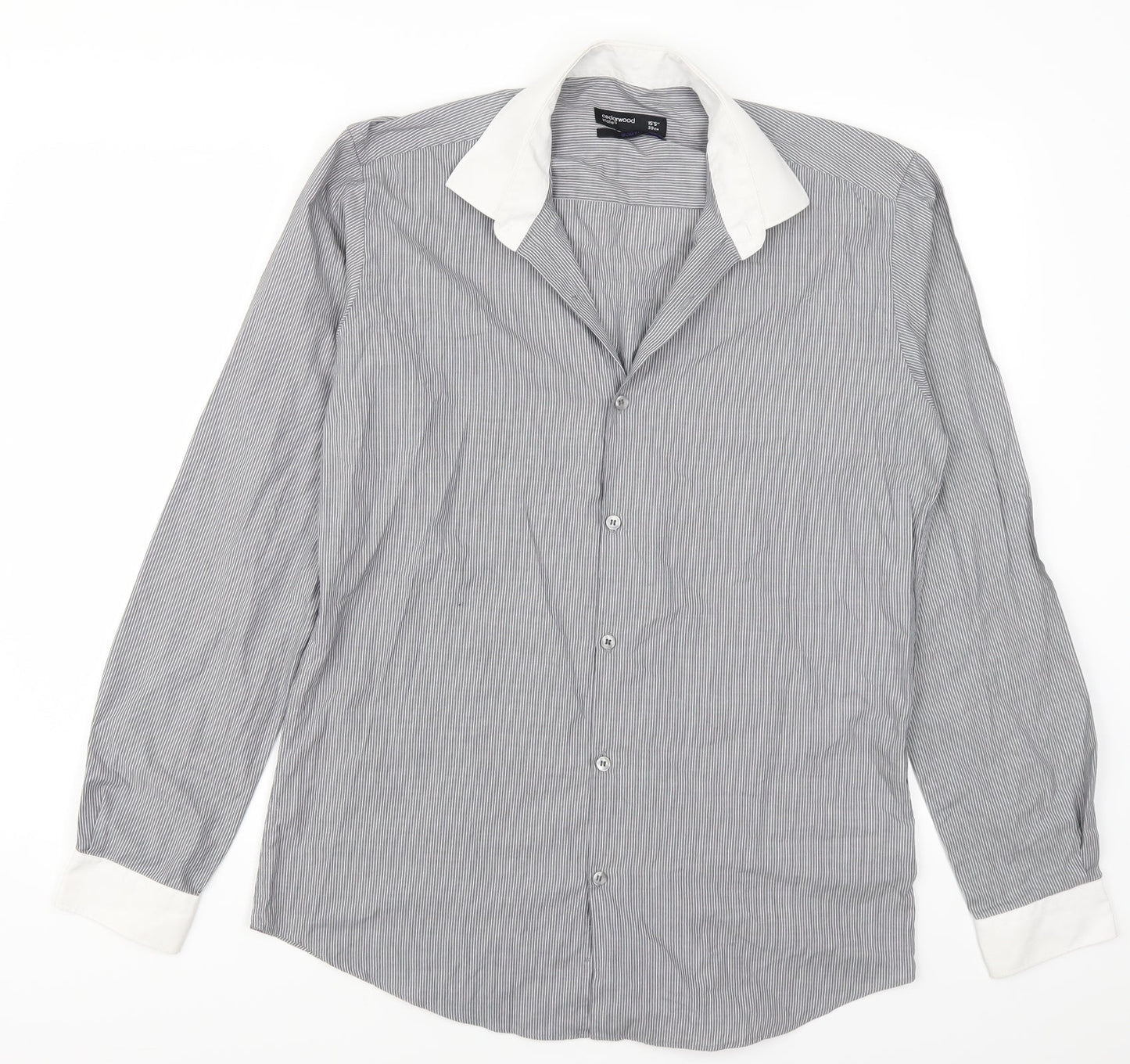 Mens UK Size 15.5 Cedarwood State Grey  Button-Up Long Sleeve Casual Shirt