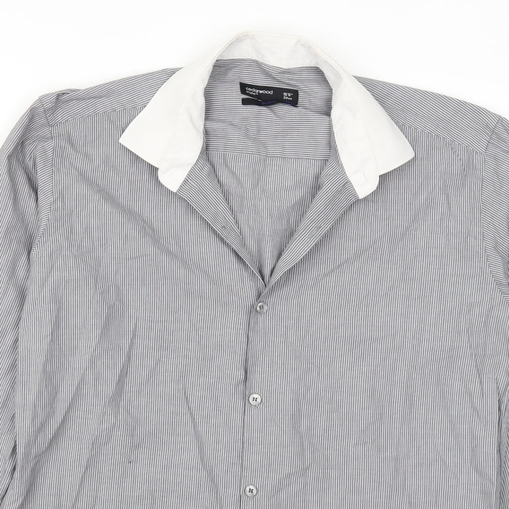 Mens UK Size 15.5 Cedarwood State Grey  Button-Up Long Sleeve Casual Shirt