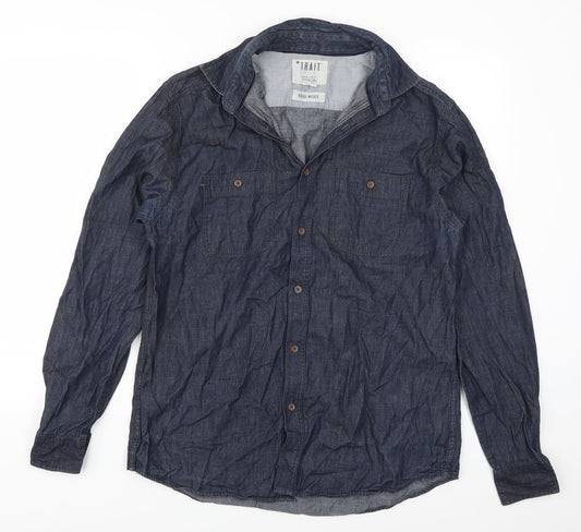 Trait Mens Blue  Denim  Button-Up Size M