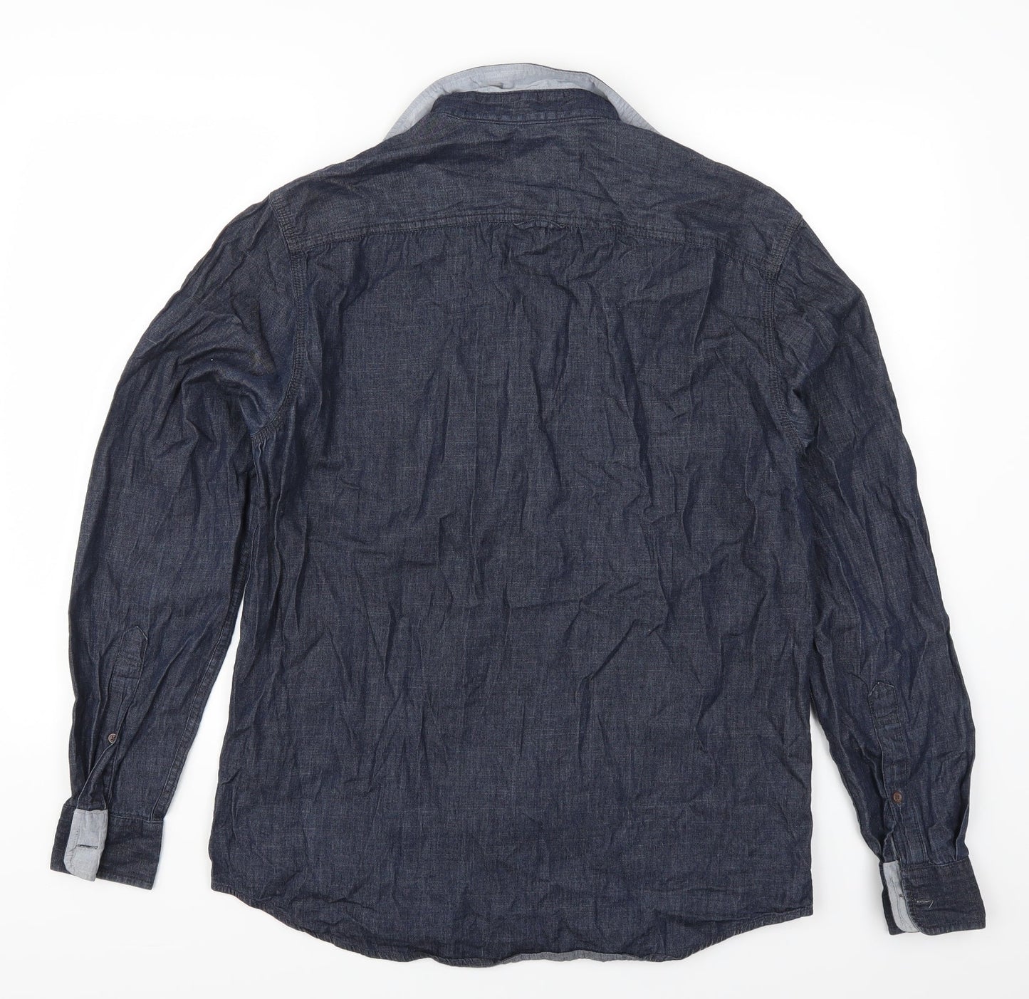 Mens UK Size M Trait Blue  Button-Up Long Sleeve Casual Shirt