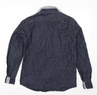 Mens UK Size M Trait Blue  Button-Up Long Sleeve Casual Shirt