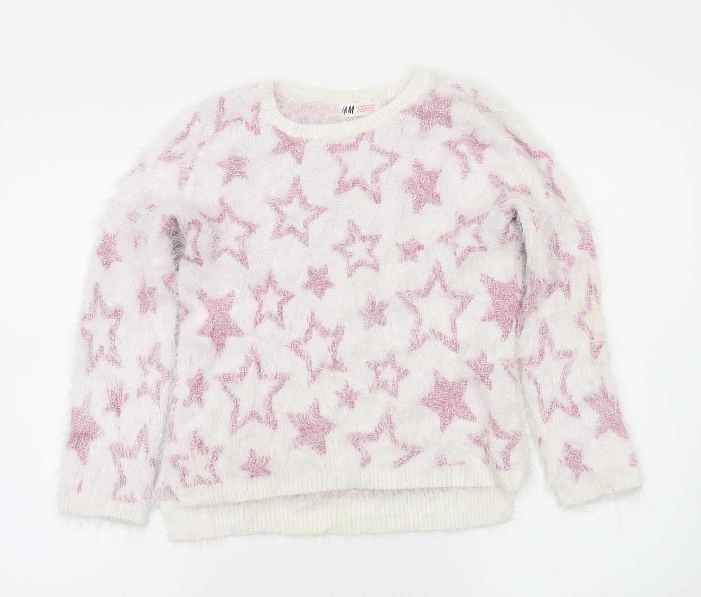 H&M Girls Pink Argyle/Diamond  Pullover Jumper Size 9-10 Years