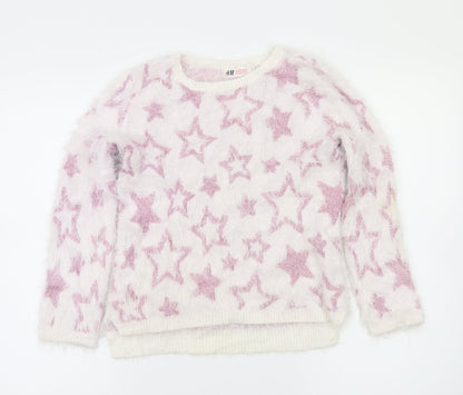 H&M Girls Pink Argyle/Diamond  Pullover Jumper Size 9-10 Years