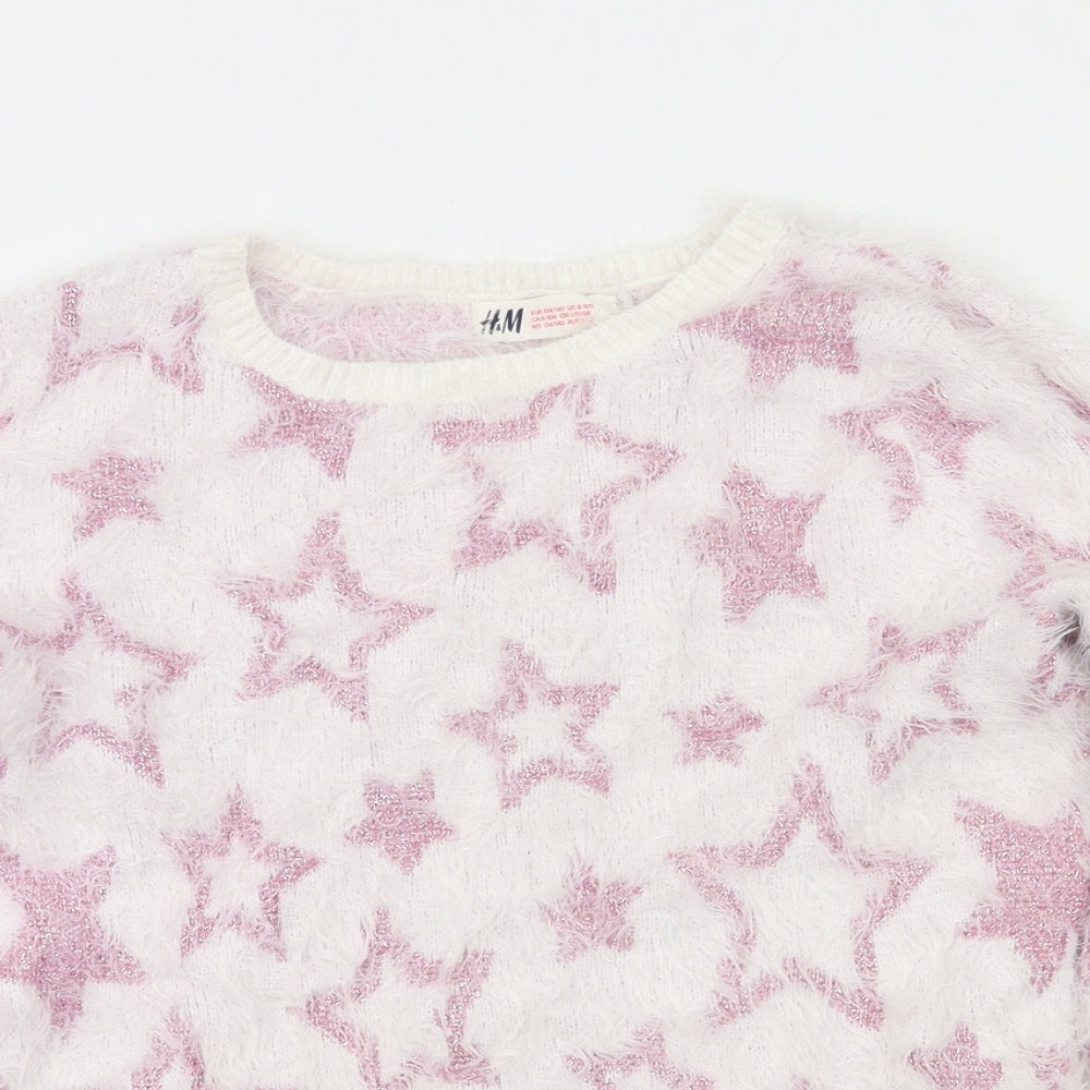 H&M Girls Pink Argyle/Diamond  Pullover Jumper Size 9-10 Years