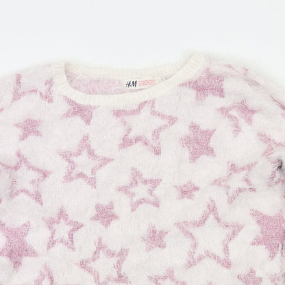 H&M Girls Pink Argyle/Diamond  Pullover Jumper Size 9-10 Years