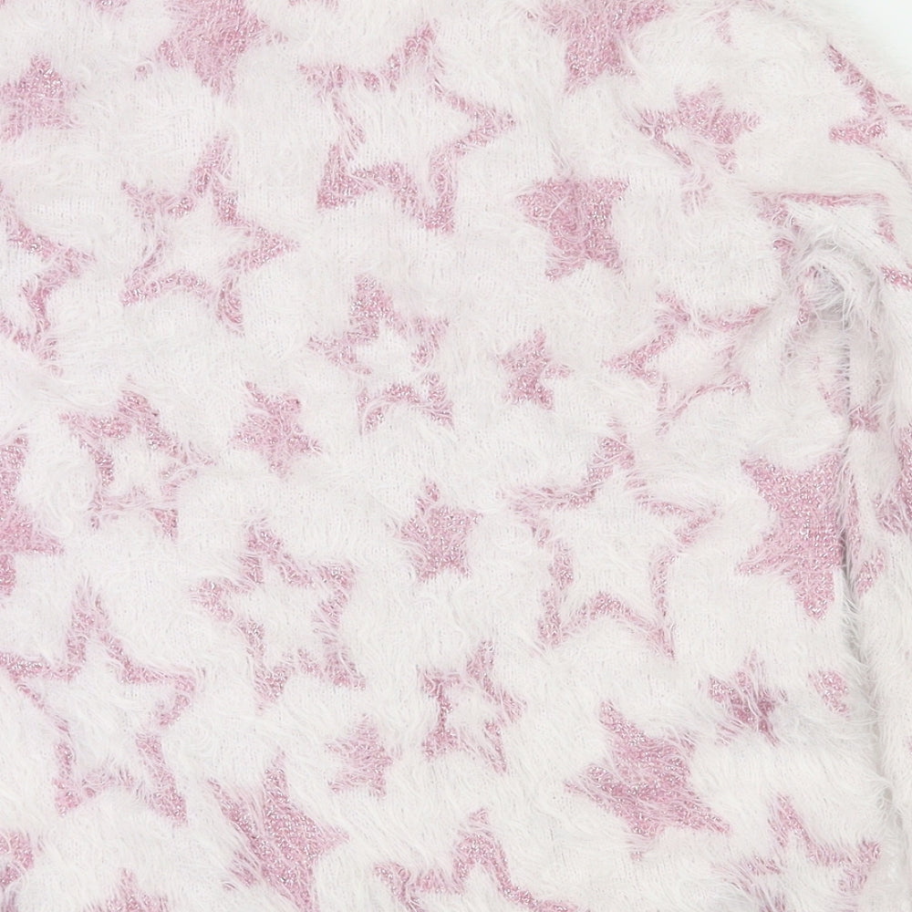 H&M Girls Pink Argyle/Diamond  Pullover Jumper Size 9-10 Years