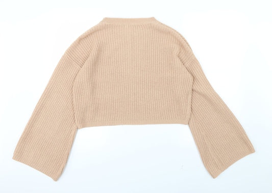 Boohoo Womens Beige  Knit Pullover Jumper Size L  - Cropped