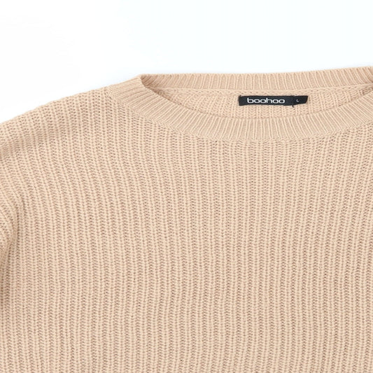 Boohoo Womens Beige  Knit Pullover Jumper Size L  - Cropped