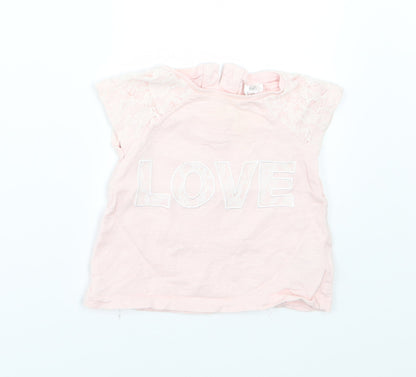 F&F Girls Pink  Jersey Basic T-Shirt Size 3-6 Months  - Love