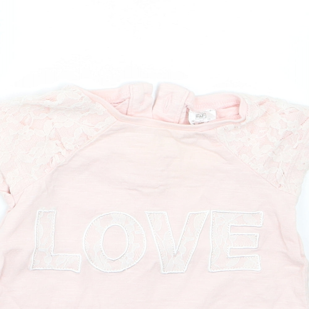 F&F Girls Pink  Jersey Basic T-Shirt Size 3-6 Months  - Love