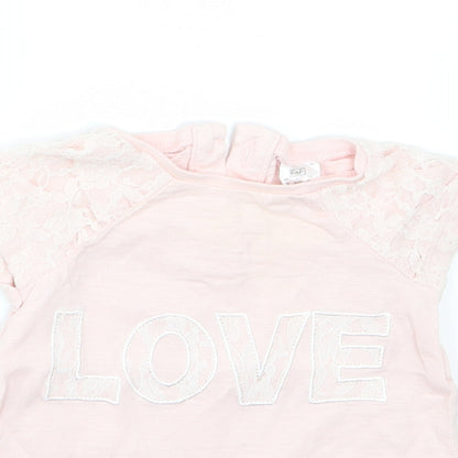 F&F Girls Pink  Jersey Basic T-Shirt Size 3-6 Months  - Love