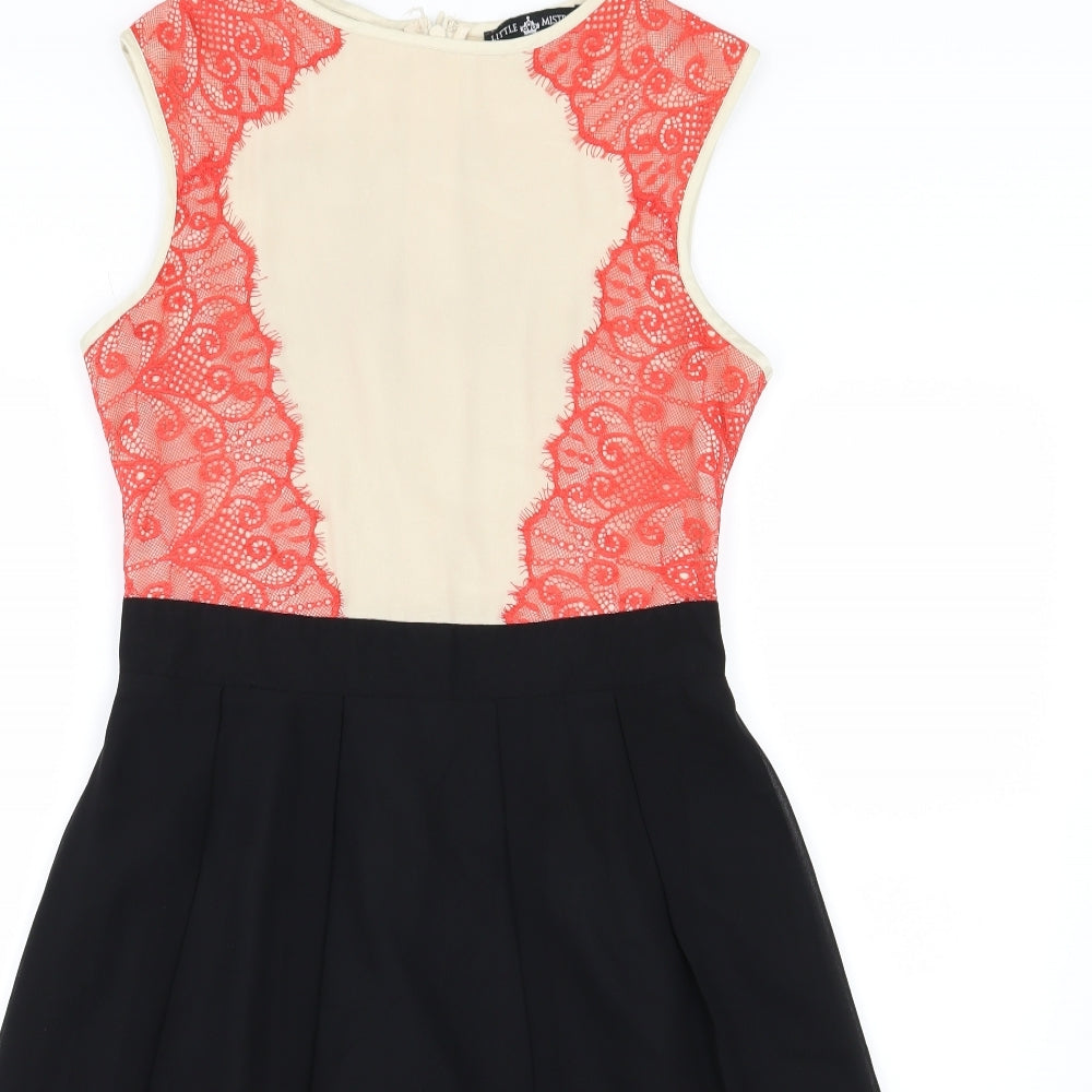 Little Mistress Womens Black Floral Chiffon A-Line  Size 10