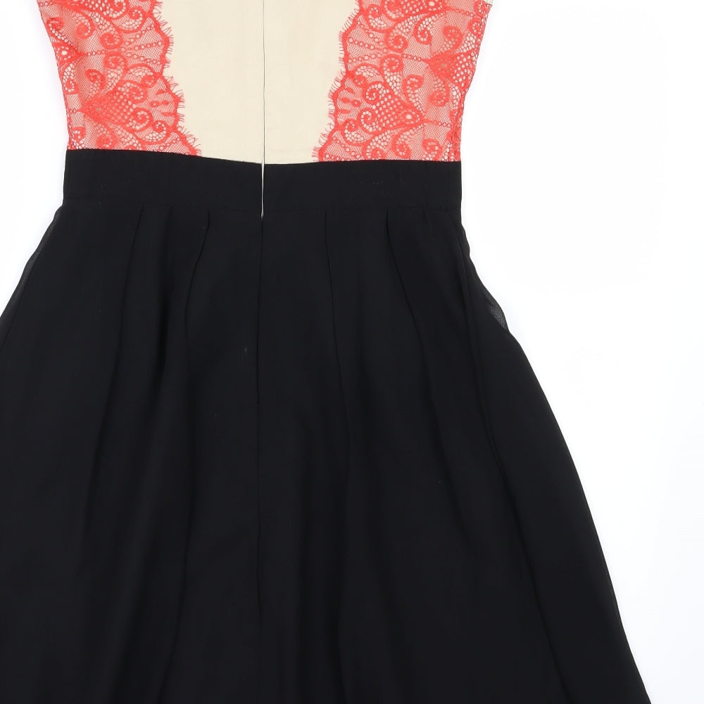 Little Mistress Womens Black Floral Chiffon A-Line  Size 10