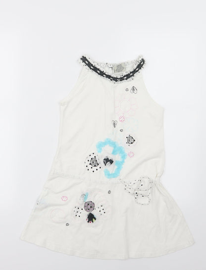 Beetlejuice Girls White Floral Jersey Skater Dress  Size 10 Years