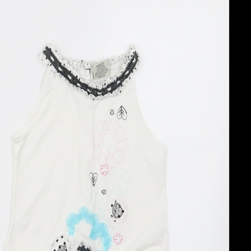 Beetlejuice Girls White Floral Jersey Skater Dress  Size 10 Years