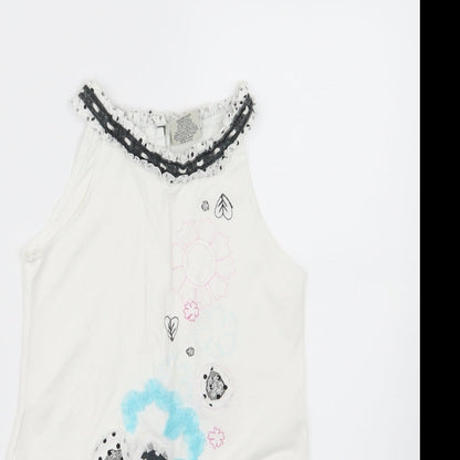 Beetlejuice Girls White Floral Jersey Skater Dress  Size 10 Years