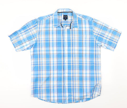 Mens UK Size L EWM Blue  Button-Up Short Sleeve Casual Shirt