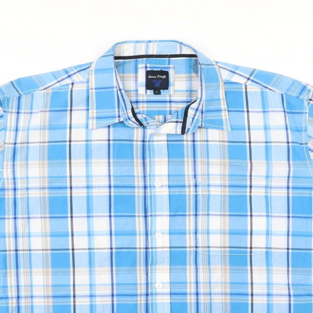 Mens UK Size L EWM Blue  Button-Up Short Sleeve Casual Shirt