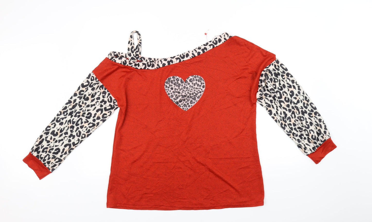 Preworn Womens Red   Pullover Jumper Size L  - heart animal print