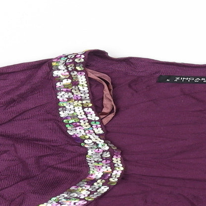 Zingara Womens Purple   Cardigan Jumper Size 14  - sequin