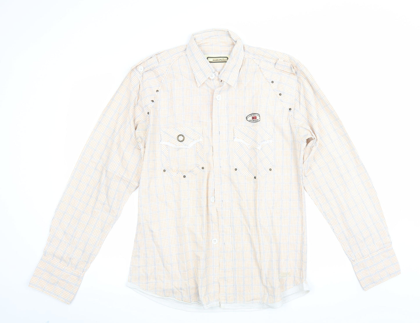 Mens UK Size XL Never Nine Beige  Button-Up Long Sleeve Casual Shirt