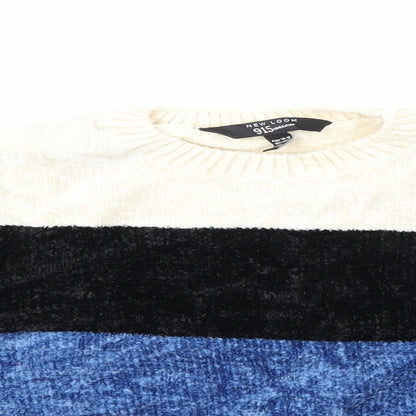 New Look Girls Blue Striped Knit Pullover Jumper Size 14-15 Years