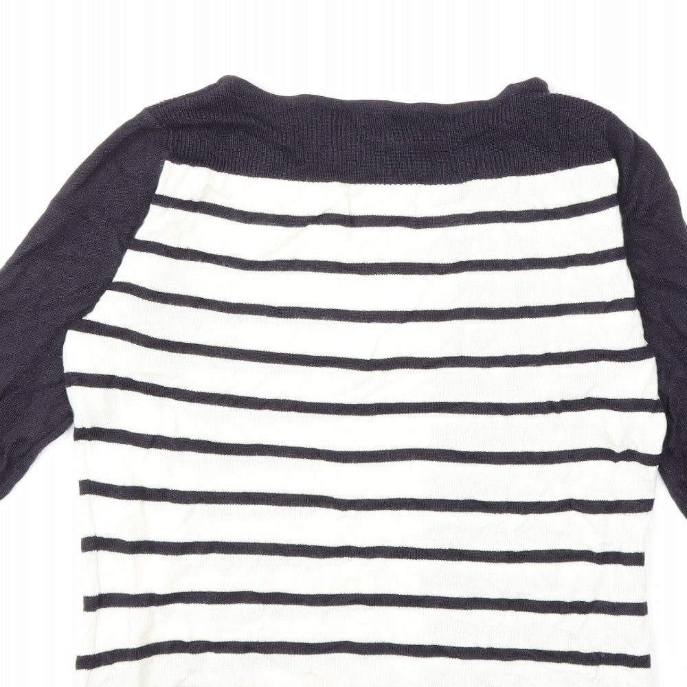 Per Una Womens White Striped Knit Pullover Jumper Size 8