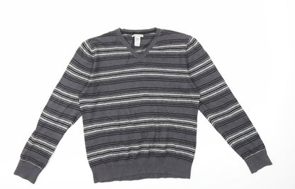 Gap Mens Grey Striped Knit Pullover Jumper Size M