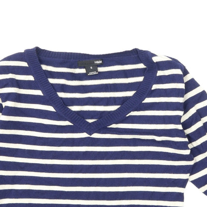 H&M Womens Blue Striped Knit Pullover Jumper Size S