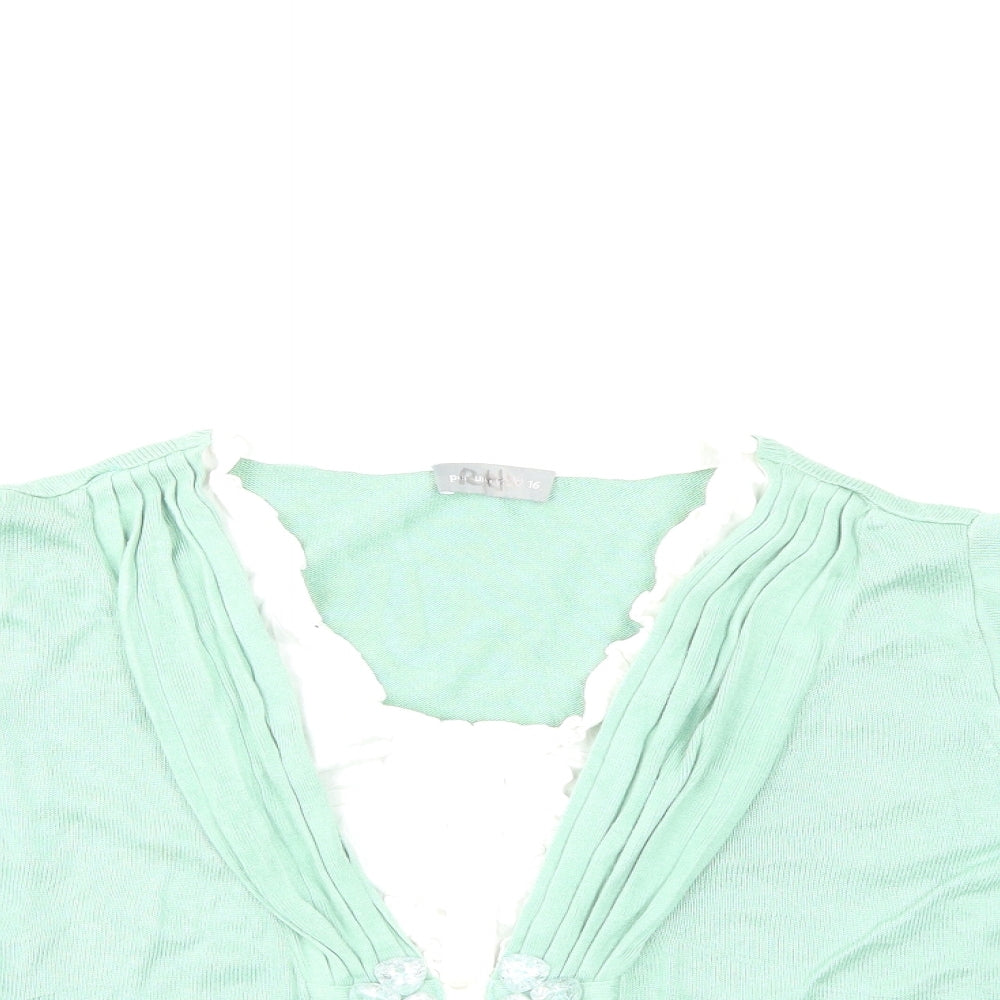 Per Una Womens Green  Knit Cardigan Jumper Size 16