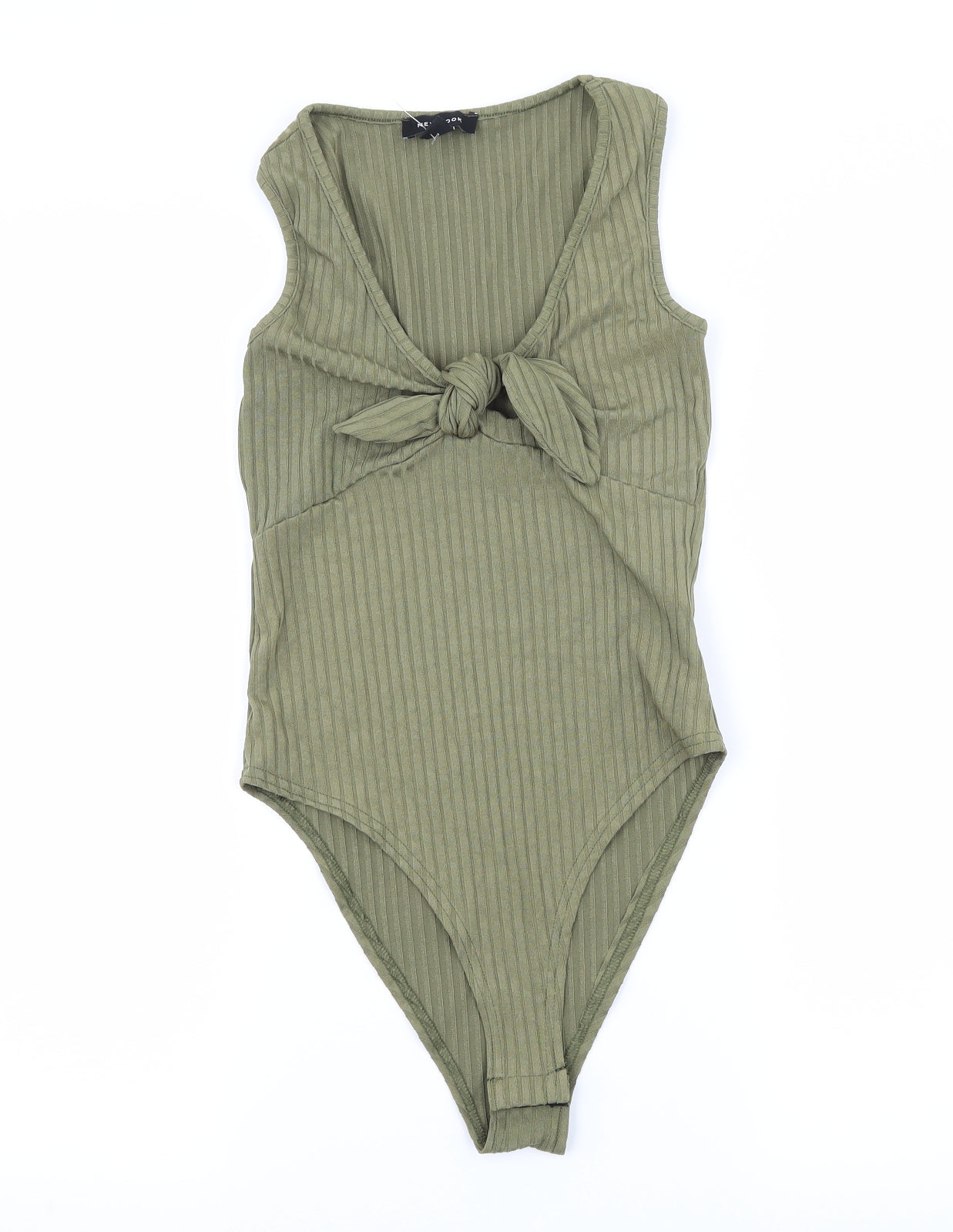 New Look  Womens Green  Jersey Bodysuit One-Piece Size 6  - Ribbed Knot Detail