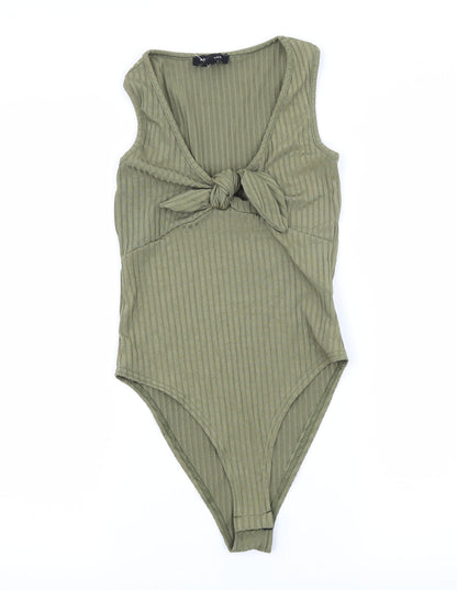 New Look  Womens Green  Jersey Bodysuit One-Piece Size 6  - Ribbed Knot Detail