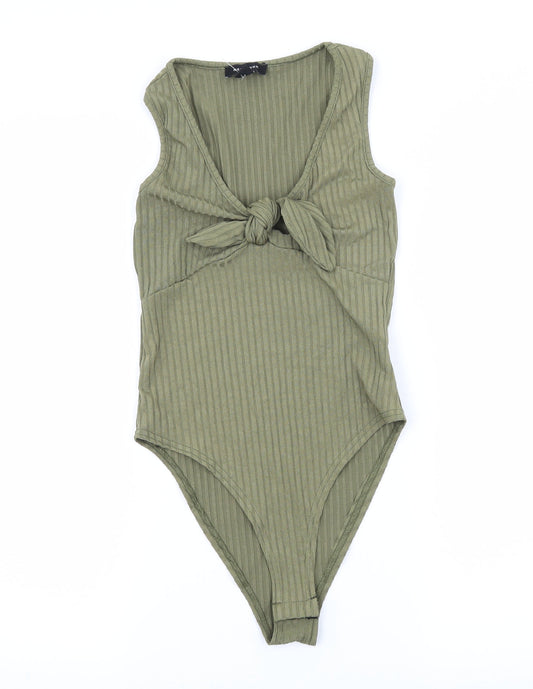 New Look  Womens Green  Jersey Bodysuit One-Piece Size 6  - Ribbed Knot Detail