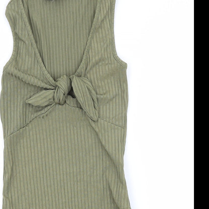 New Look  Womens Green  Jersey Bodysuit One-Piece Size 6  - Ribbed Knot Detail