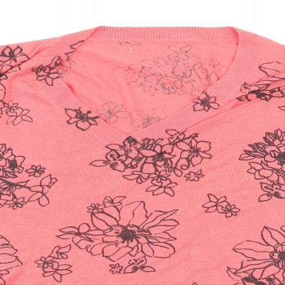 Marks and Spencer Womens Pink Floral Knit Pullover Jumper Size L