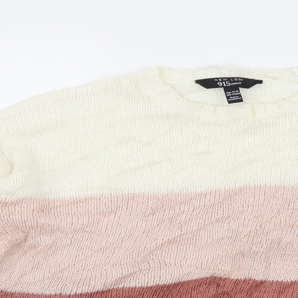 New Look Girls Ivory Striped Knit Pullover Jumper Size 14-15 Years